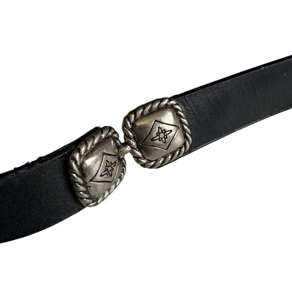 Vintage 90s Concho Jointed Leather Belt Women's XL Black Silver-Tone Western - Picture 3 of 6
